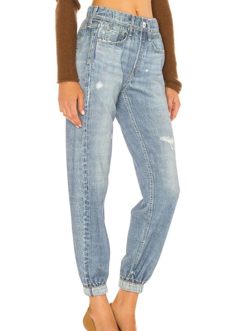 RAG AND BONE Light Blue Women's Jogger Jeans - Casual Elastic Cuff Denim